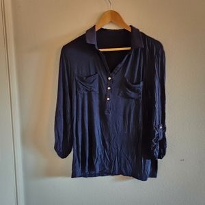 Vintage navy blue long sleeves top with gold buttons